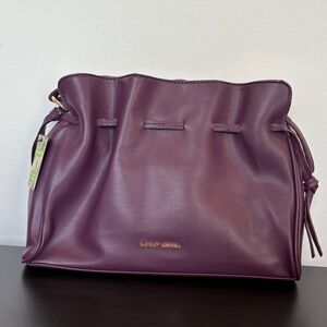 Badgley Mischka Dumpling Purple Vegan Leather Shoulder Bag with Drawstring